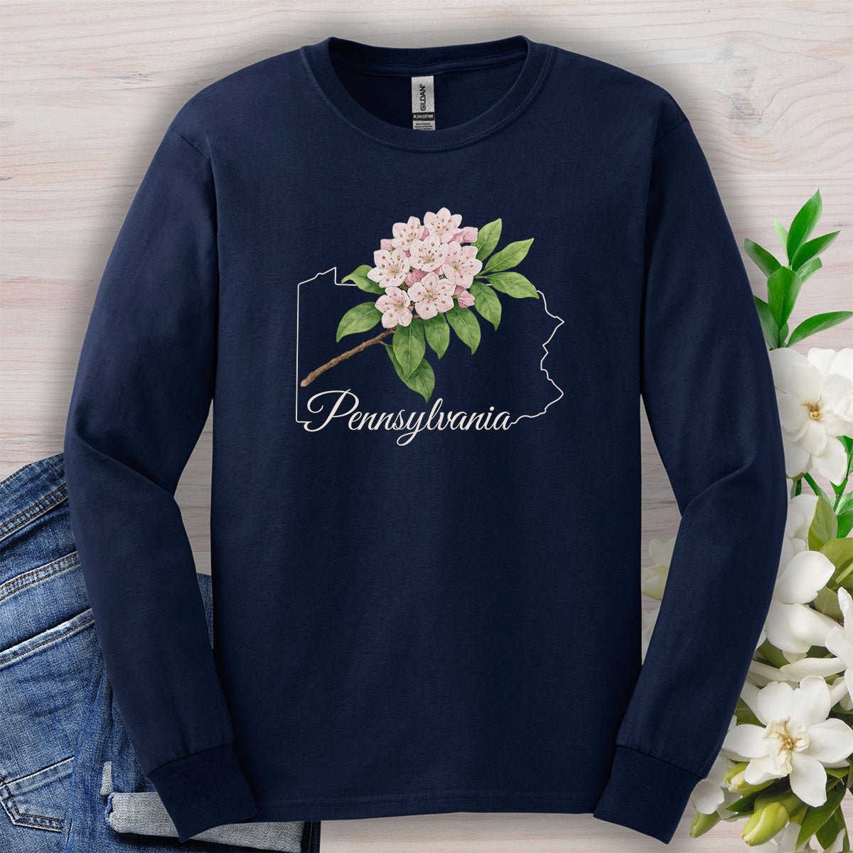 Pennsylvania State Flower Long Sleeve Tee - Mountain Laurel