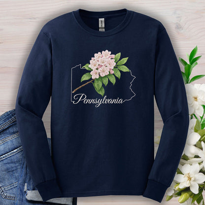 Pennsylvania State Flower Long Sleeve Tee - Mountain Laurel