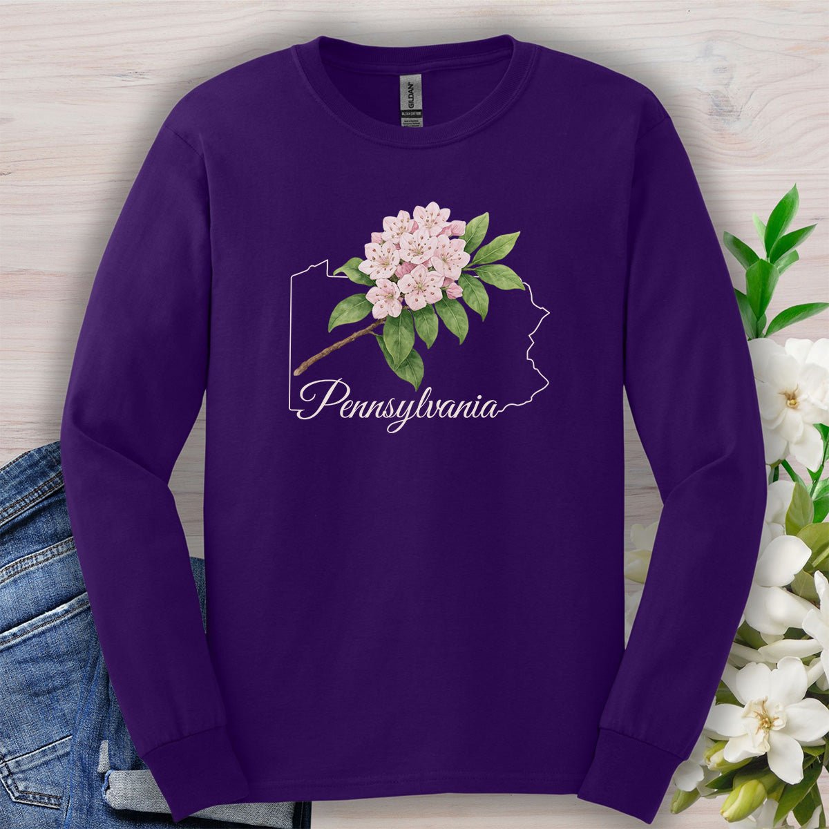 Pennsylvania State Flower Long Sleeve Tee - Mountain Laurel
