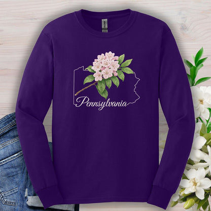 Pennsylvania State Flower Long Sleeve Tee - Mountain Laurel
