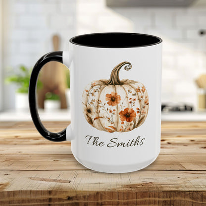 Personalizable Autumn Floral Pumpkin Mug (11/15oz)