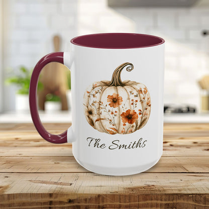 Personalizable Autumn Floral Pumpkin Mug (11/15oz)