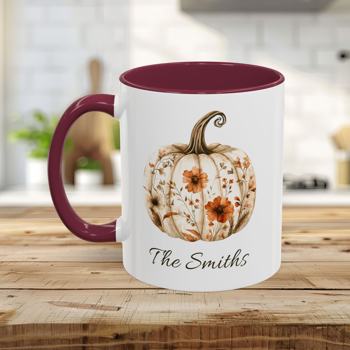 Personalizable Autumn Floral Pumpkin Mug (11/15oz)
