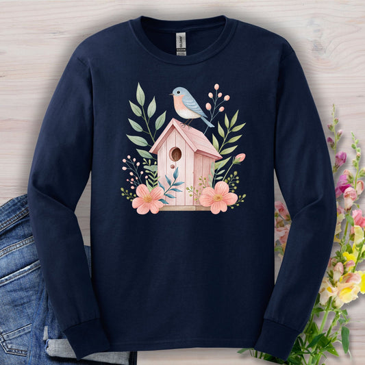 Pink Birdhouse in Bloom Long Sleeve Tee