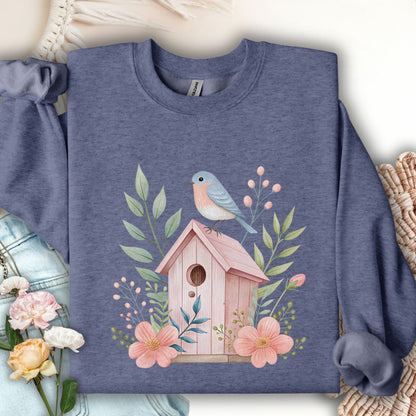 Pink Birdhouse in Bloom Sweatshirt