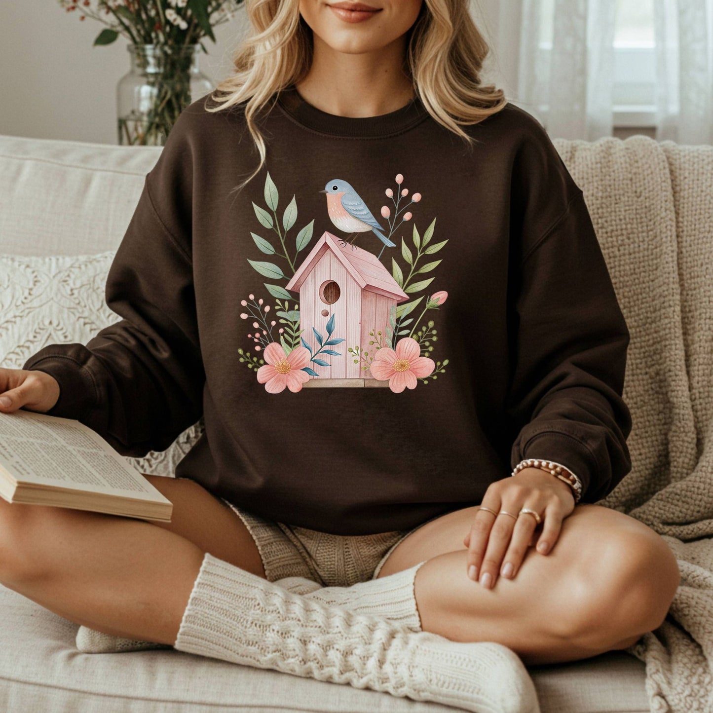 Pink Birdhouse in Bloom Sweatshirt