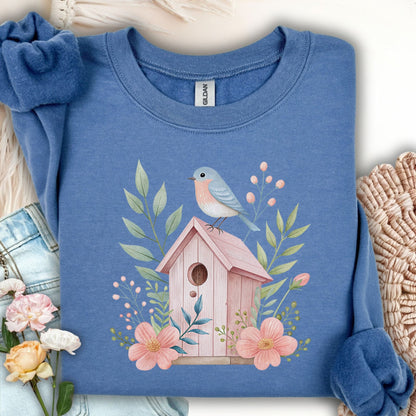 Pink Birdhouse in Bloom Sweatshirt