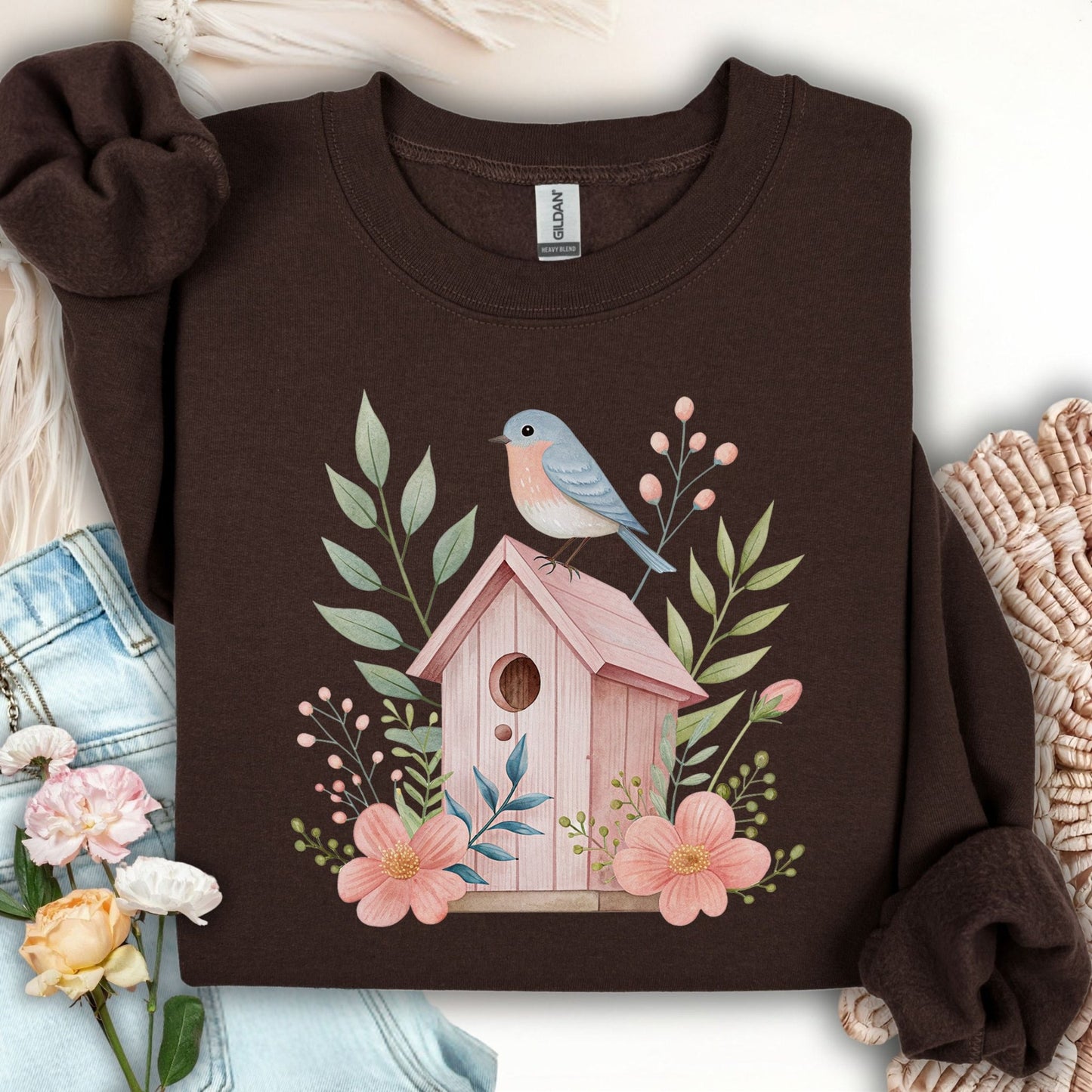 Pink Birdhouse in Bloom Sweatshirt