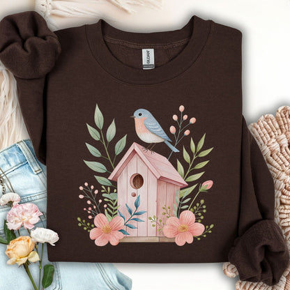 Pink Birdhouse in Bloom Sweatshirt