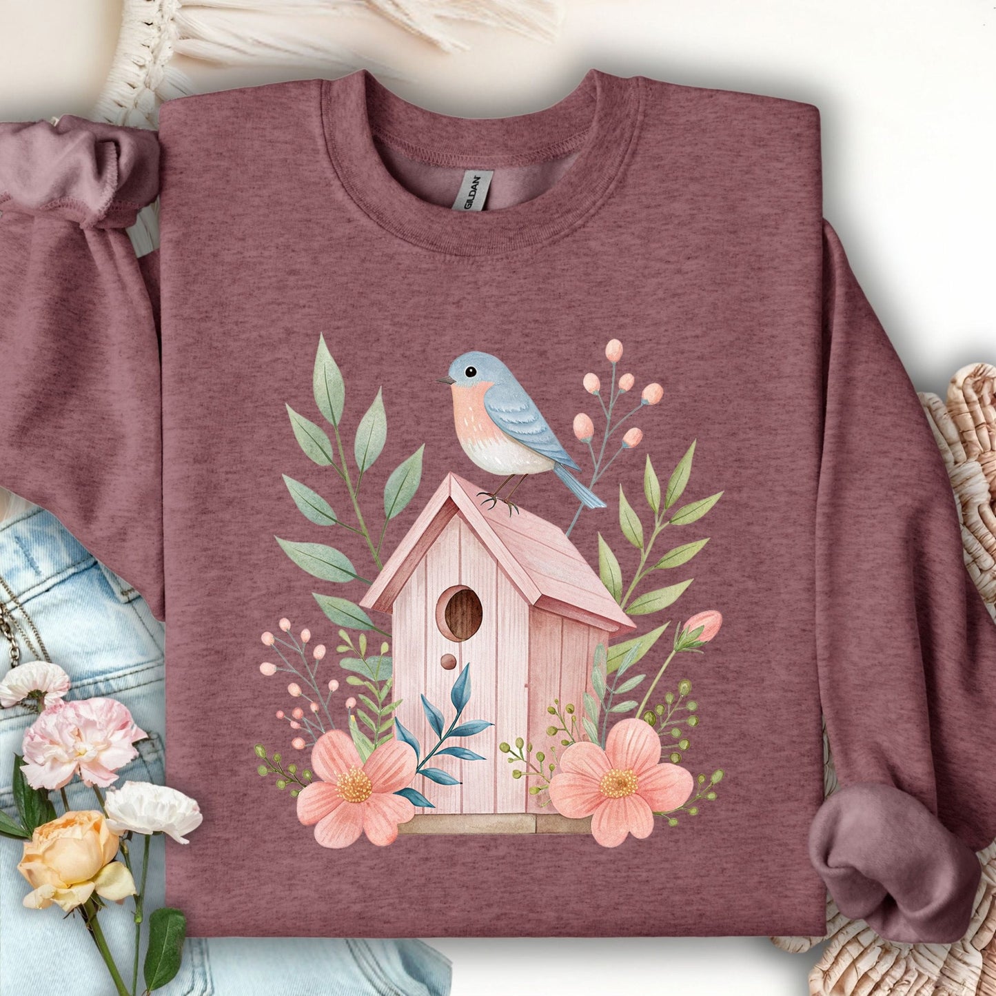 Pink Birdhouse in Bloom Sweatshirt
