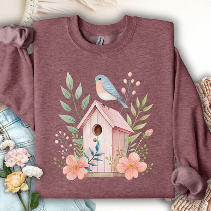 Pink Birdhouse in Bloom Sweatshirt