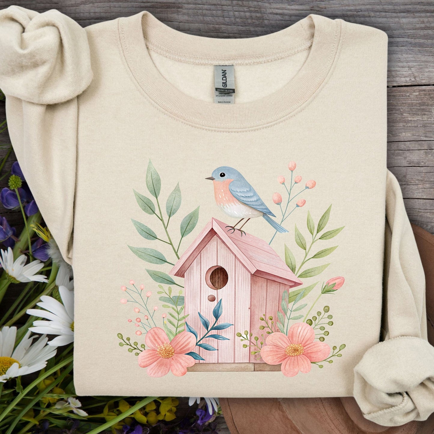 Pink Birdhouse in Bloom Sweatshirt