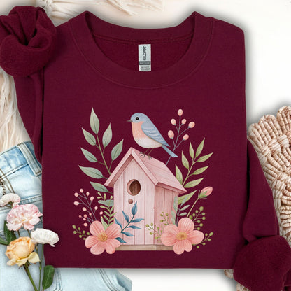 Pink Birdhouse in Bloom Sweatshirt