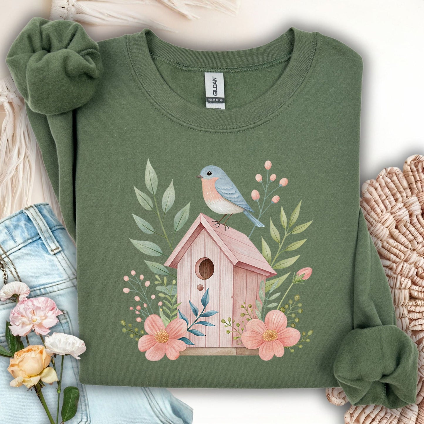 Pink Birdhouse in Bloom Sweatshirt