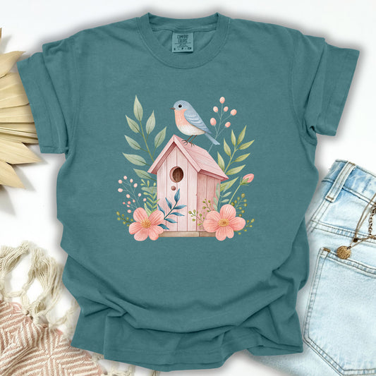 Pink Birdhouse in Bloom T-Shirt