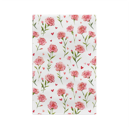 Pink Carnation Floral Microfiber Tea Towel