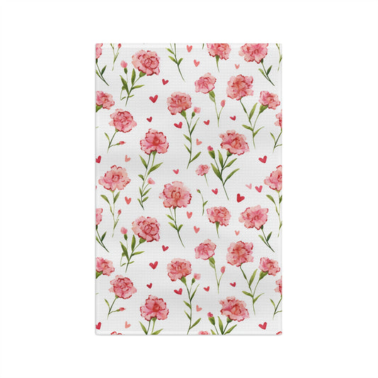 Pink Carnation Floral Microfiber Tea Towel