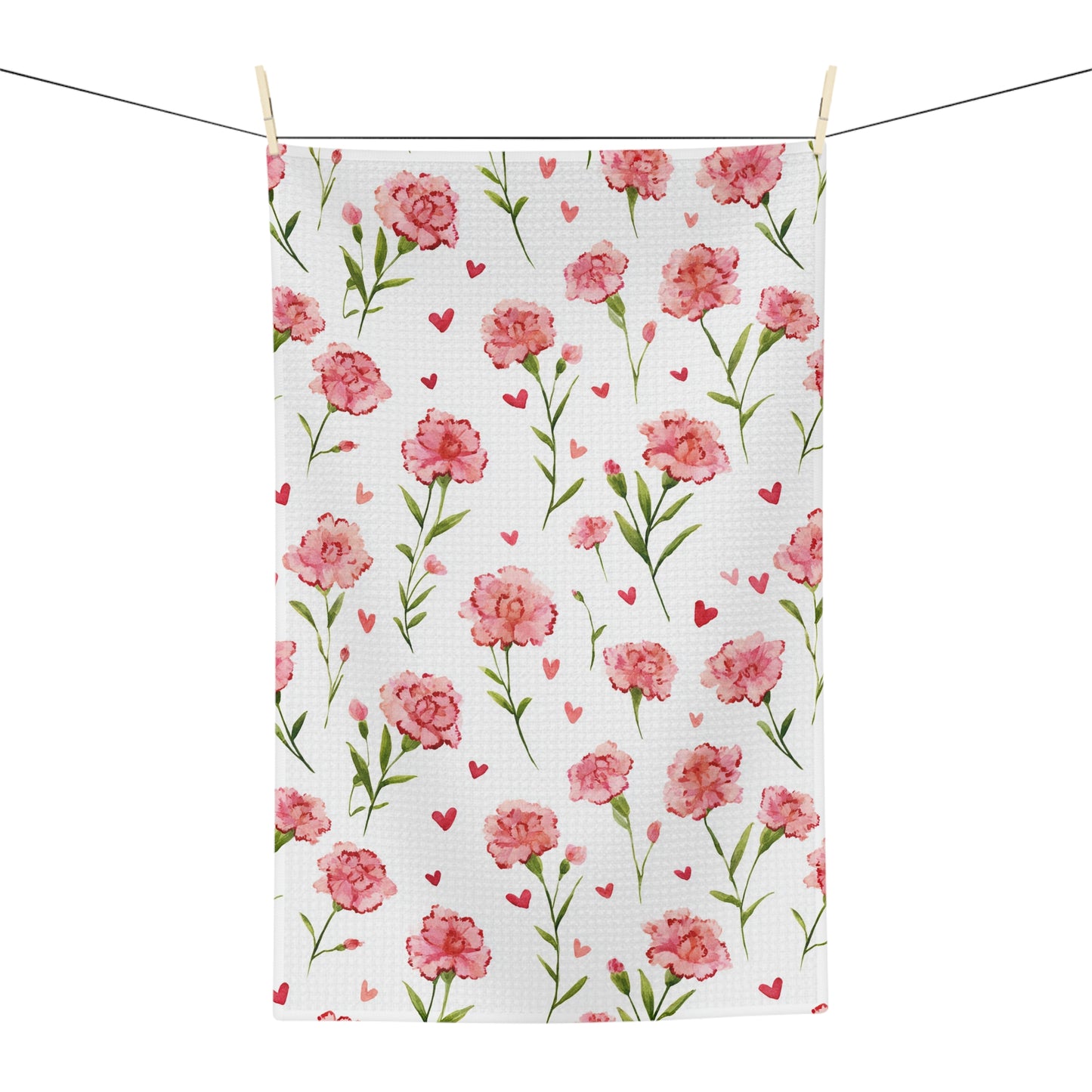 Pink Carnation Floral Microfiber Tea Towel