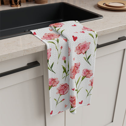 Pink Carnation Floral Microfiber Tea Towel