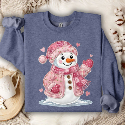 Pink Faux Patchwork Valentine's Snowman Sweatshirt