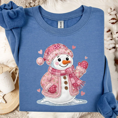 Pink Faux Patchwork Valentine's Snowman Sweatshirt