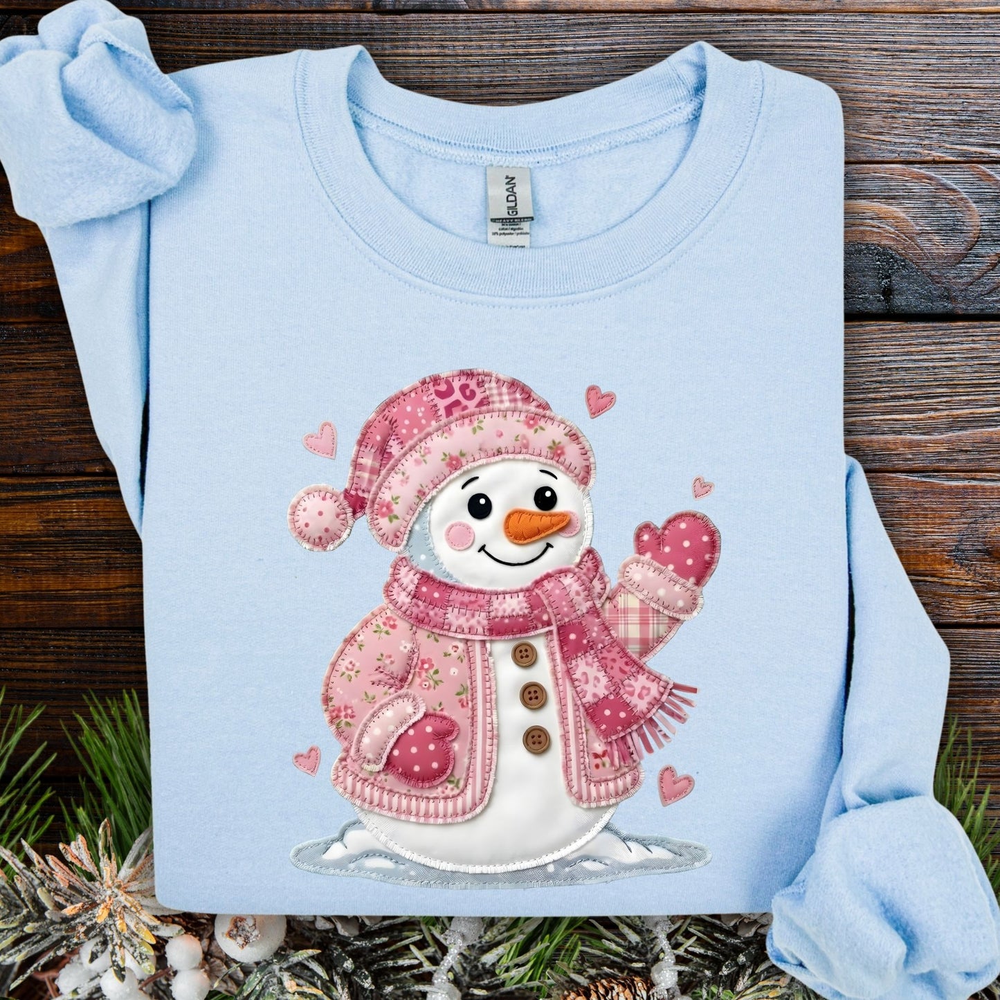 Pink Faux Patchwork Valentine's Snowman Sweatshirt