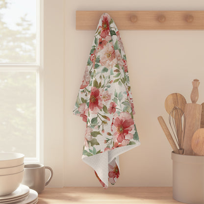 Pink Peony Floral Microfiber Tea Towel