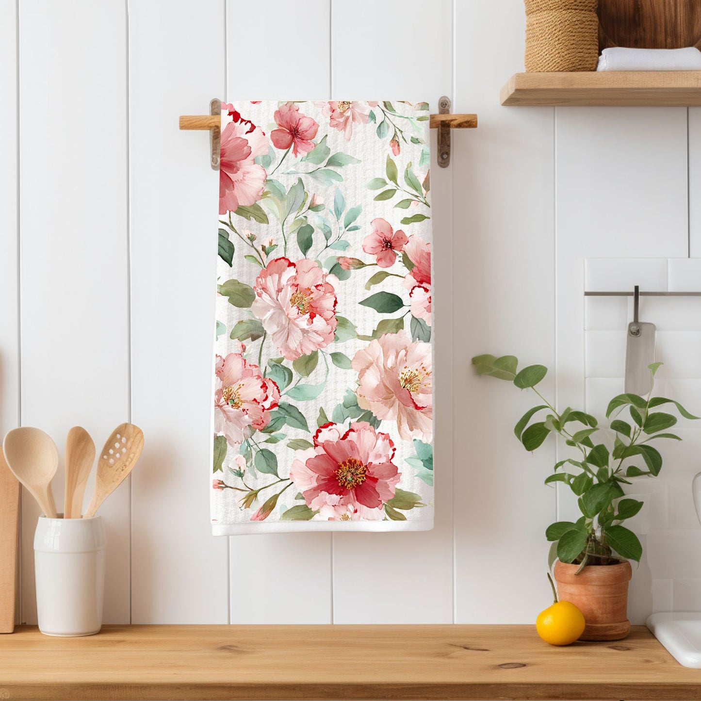 Pink Peony Floral Microfiber Tea Towel