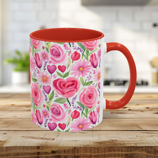 Pink Rose & Tulip Heart 11 & 15 oz. Mug