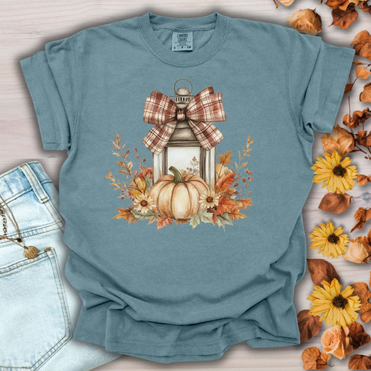 Plaid Bow Rustic Autumn Lantern T-Shirt