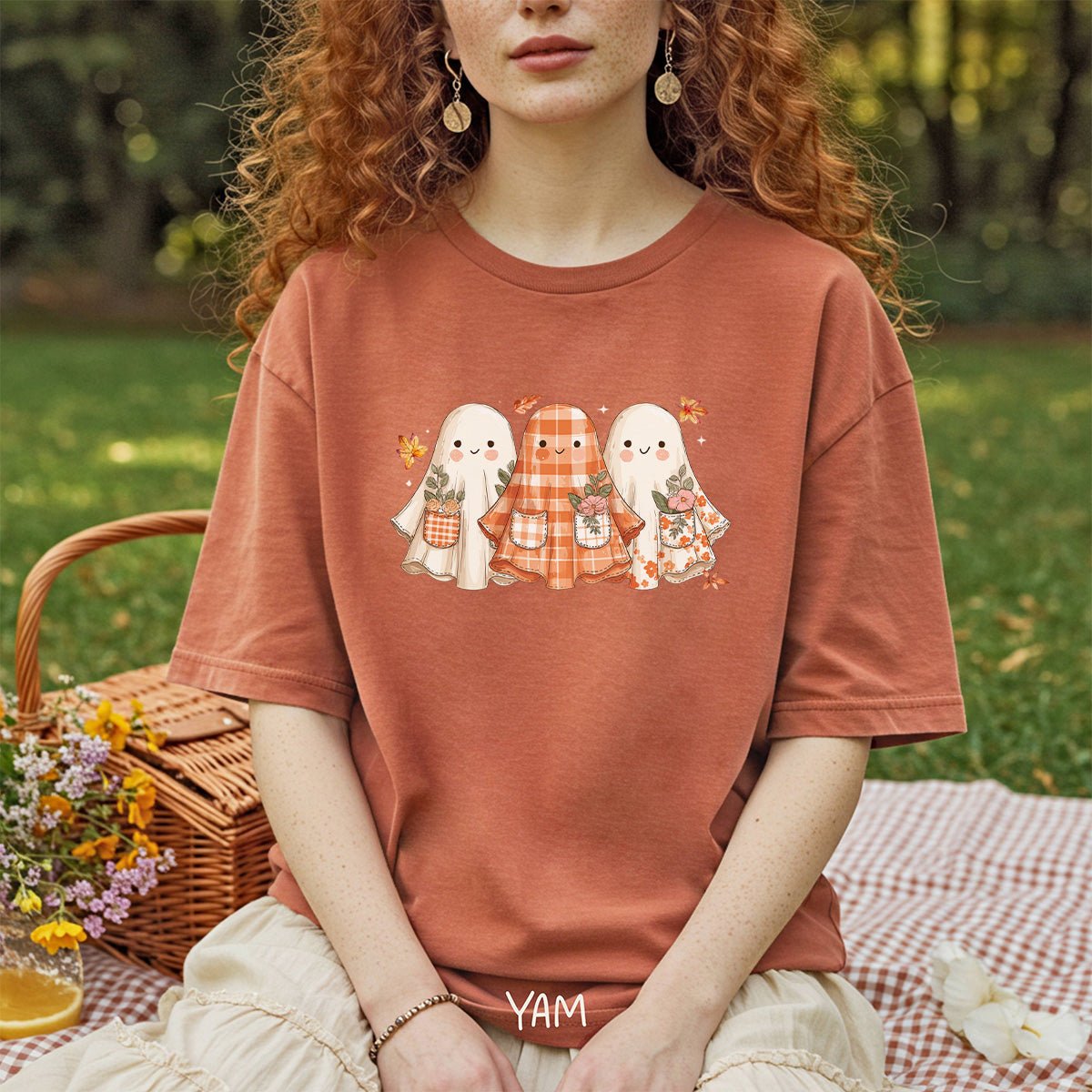 Plaid & Floral Halloween Ghosts T-Shirt