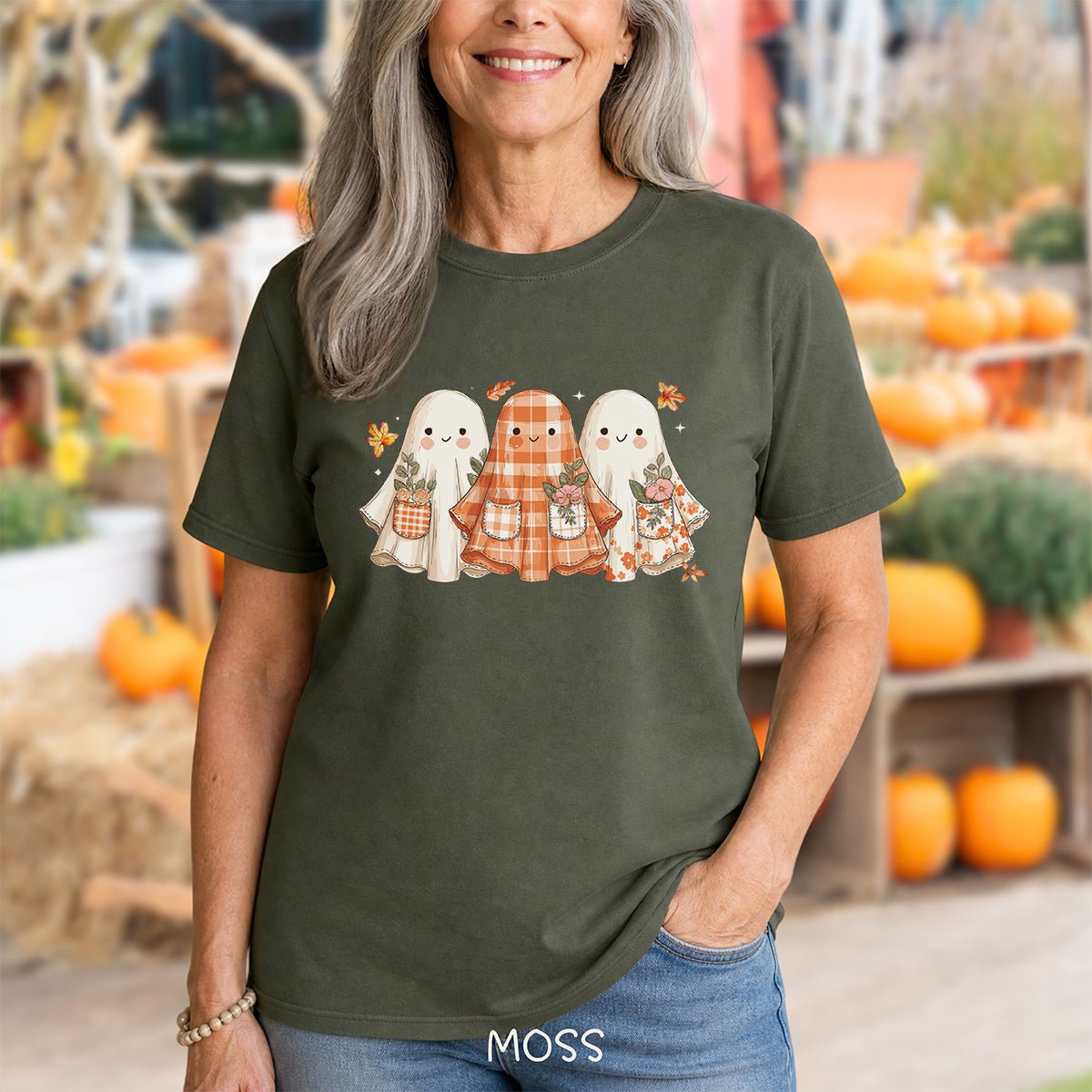 Plaid & Floral Halloween Ghosts T-Shirt