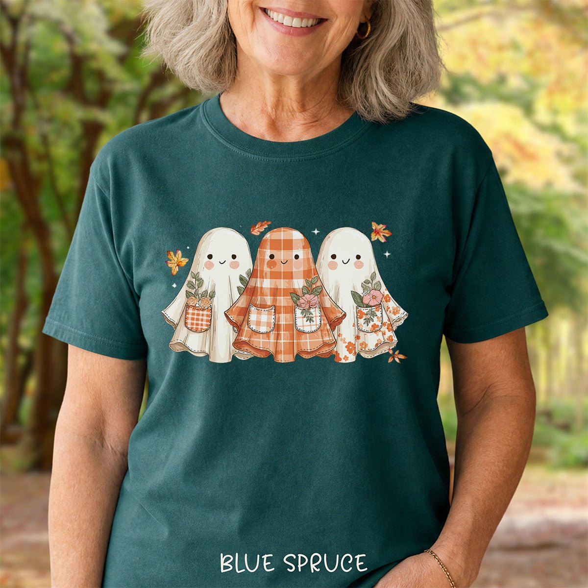 Plaid & Floral Halloween Ghosts T-Shirt