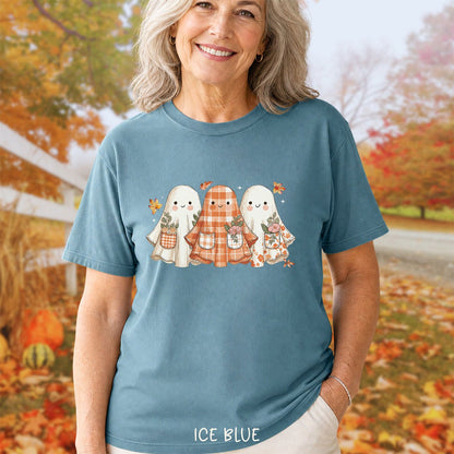 Plaid & Floral Halloween Ghosts T-Shirt