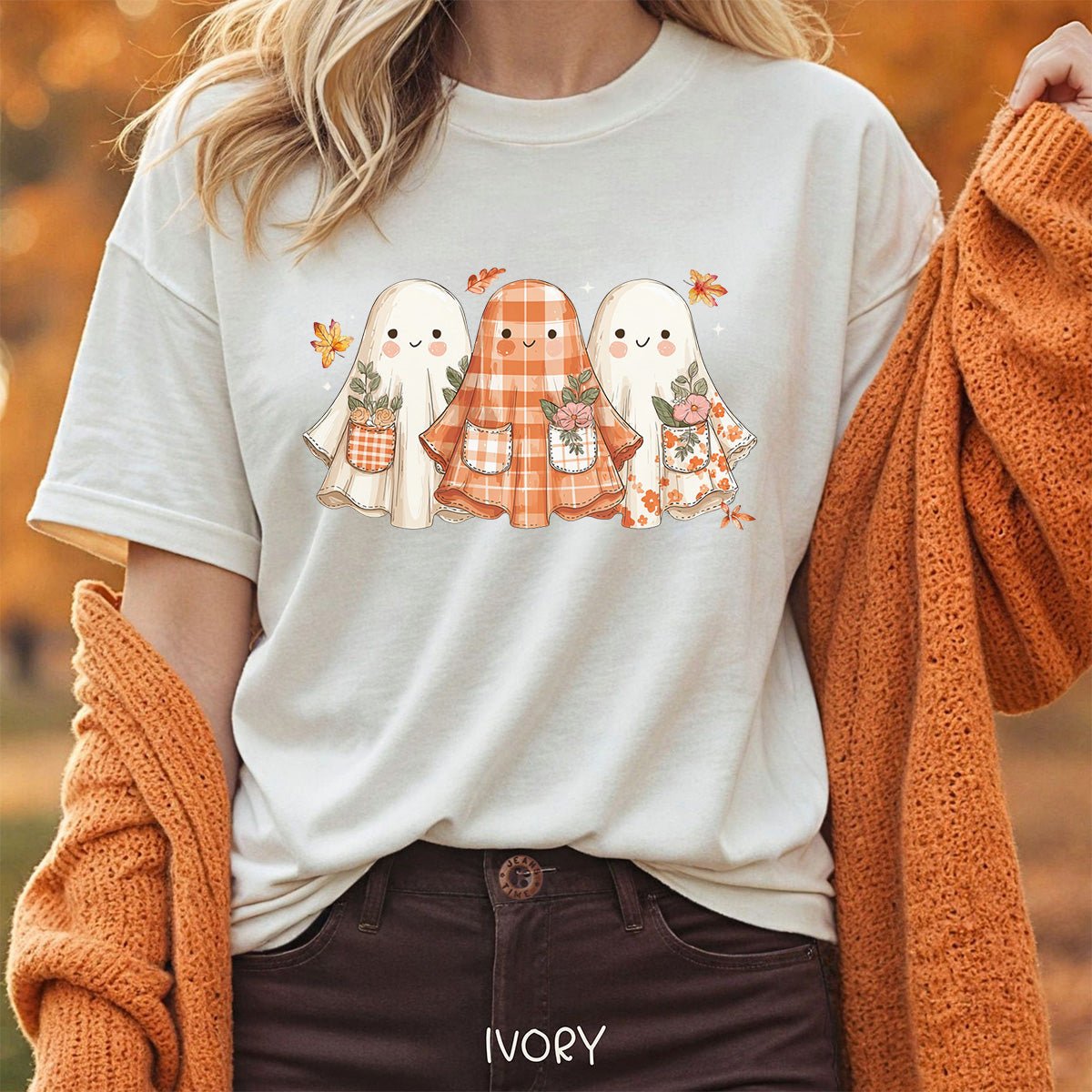 Plaid & Floral Halloween Ghosts T-Shirt