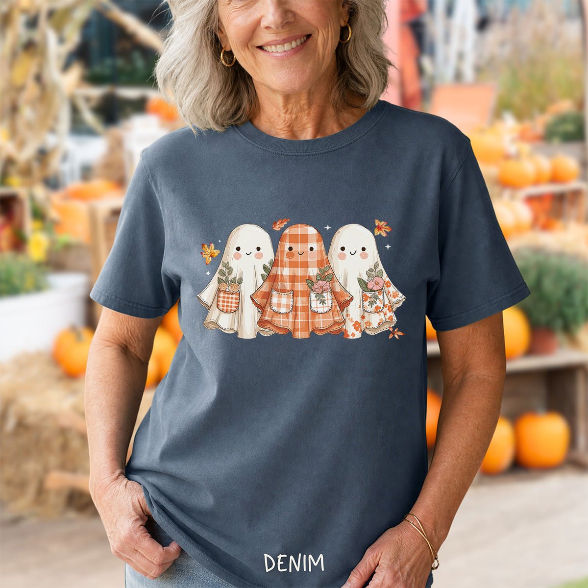 Plaid & Floral Halloween Ghosts T-Shirt