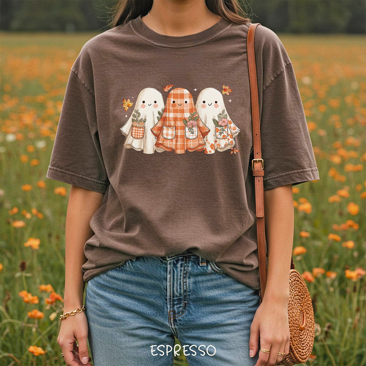 Plaid & Floral Halloween Ghosts T-Shirt