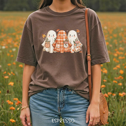 Plaid & Floral Halloween Ghosts T-Shirt