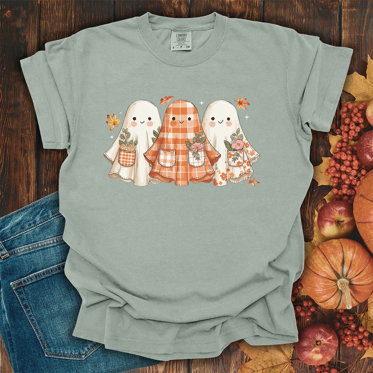 Plaid & Floral Halloween Ghosts T-Shirt