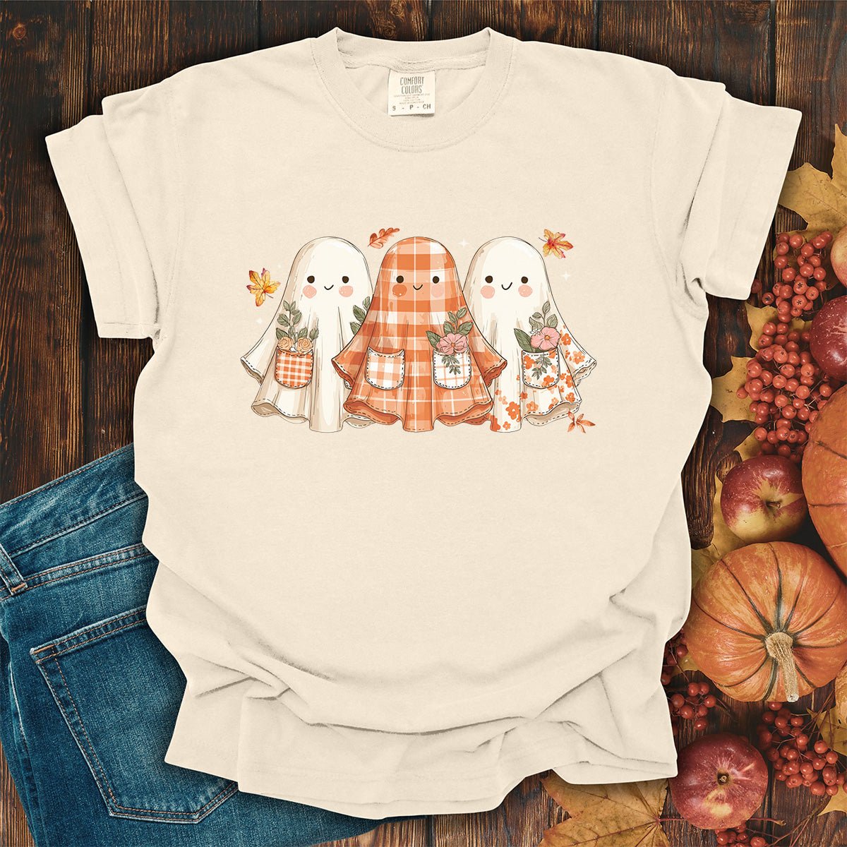 Plaid & Floral Halloween Ghosts T-Shirt