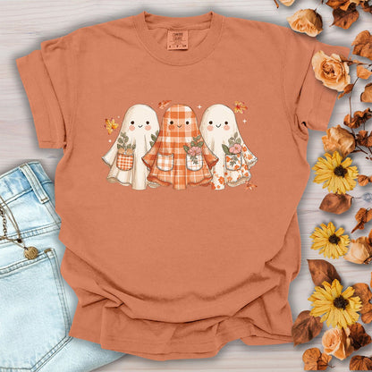 Plaid & Floral Halloween Ghosts T-Shirt