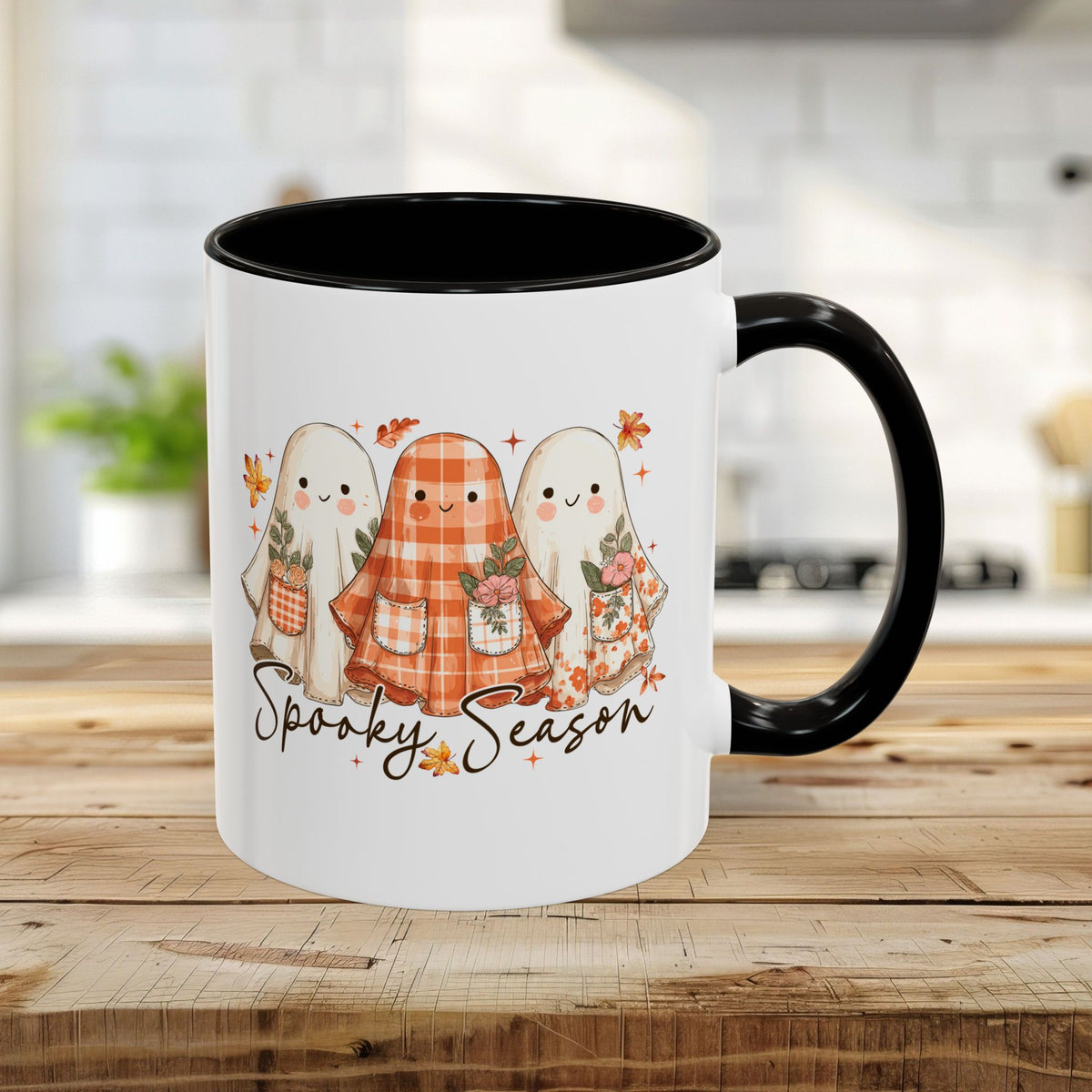 Plaid and Floral Halloween Ghosts Mug (11/15oz)