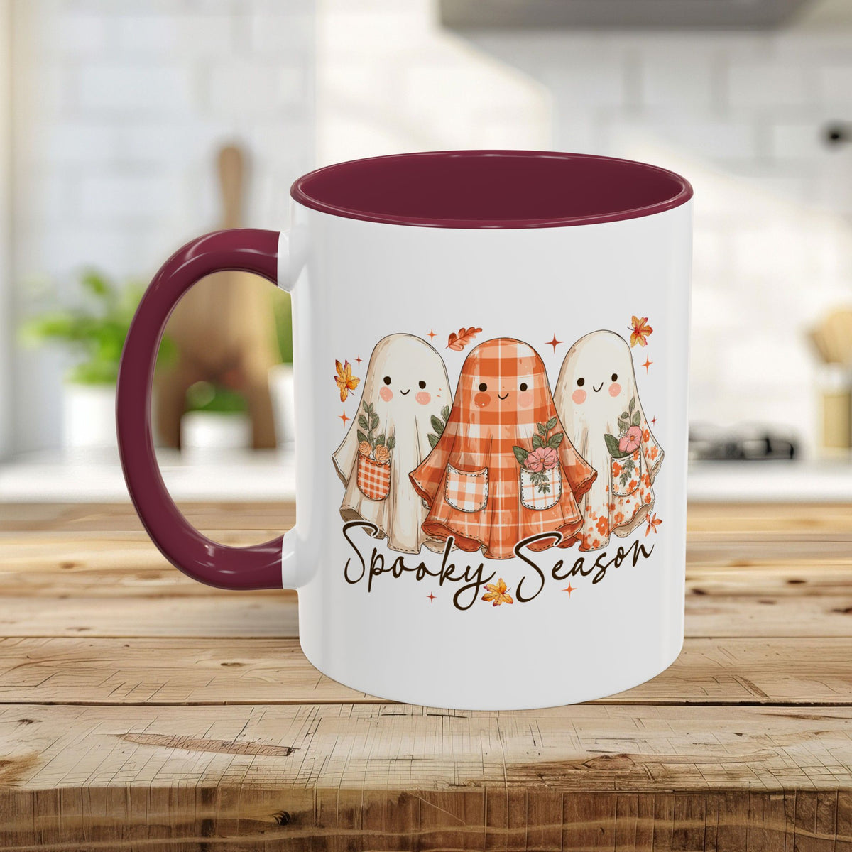 Plaid and Floral Halloween Ghosts Mug (11/15oz)