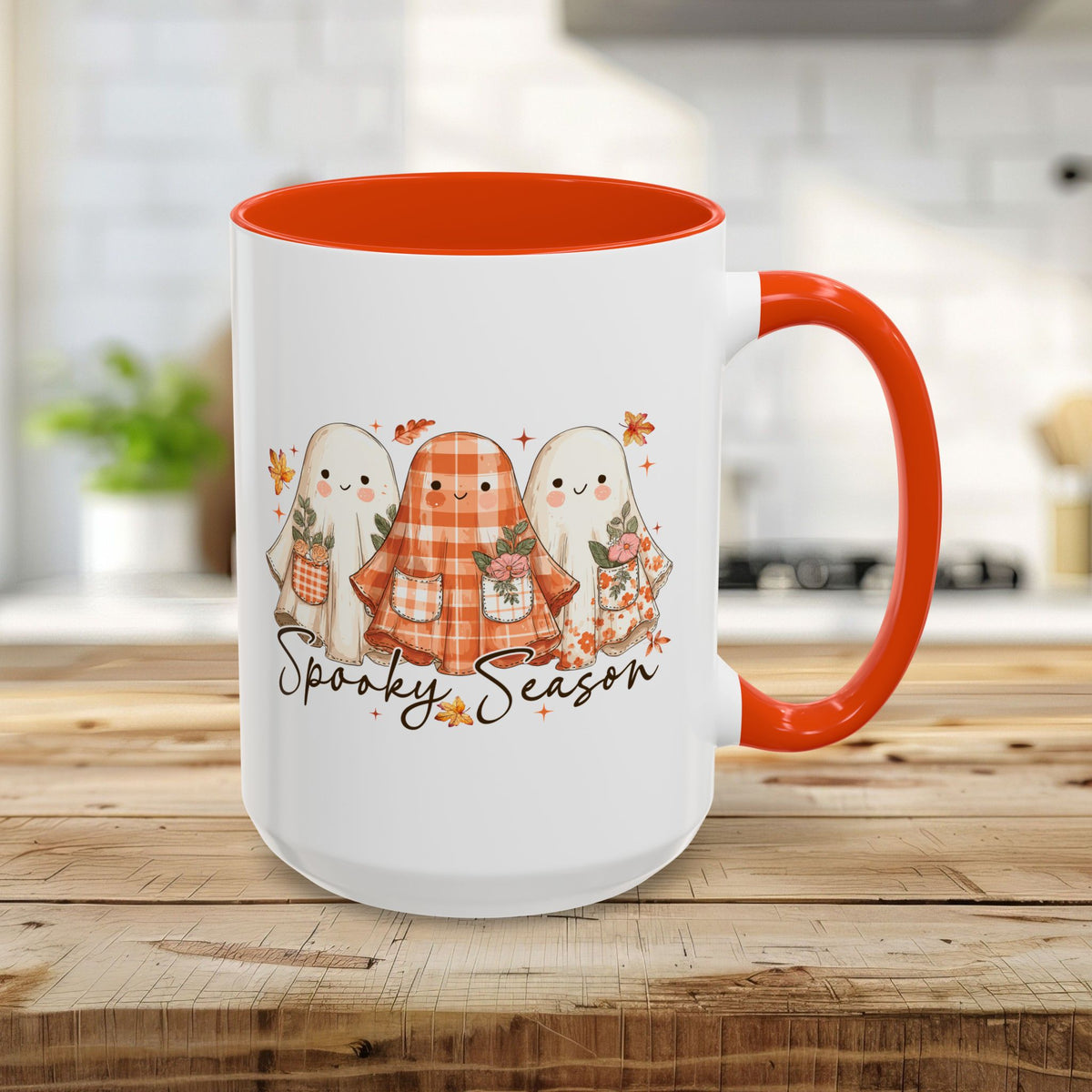 Plaid and Floral Halloween Ghosts Mug (11/15oz)