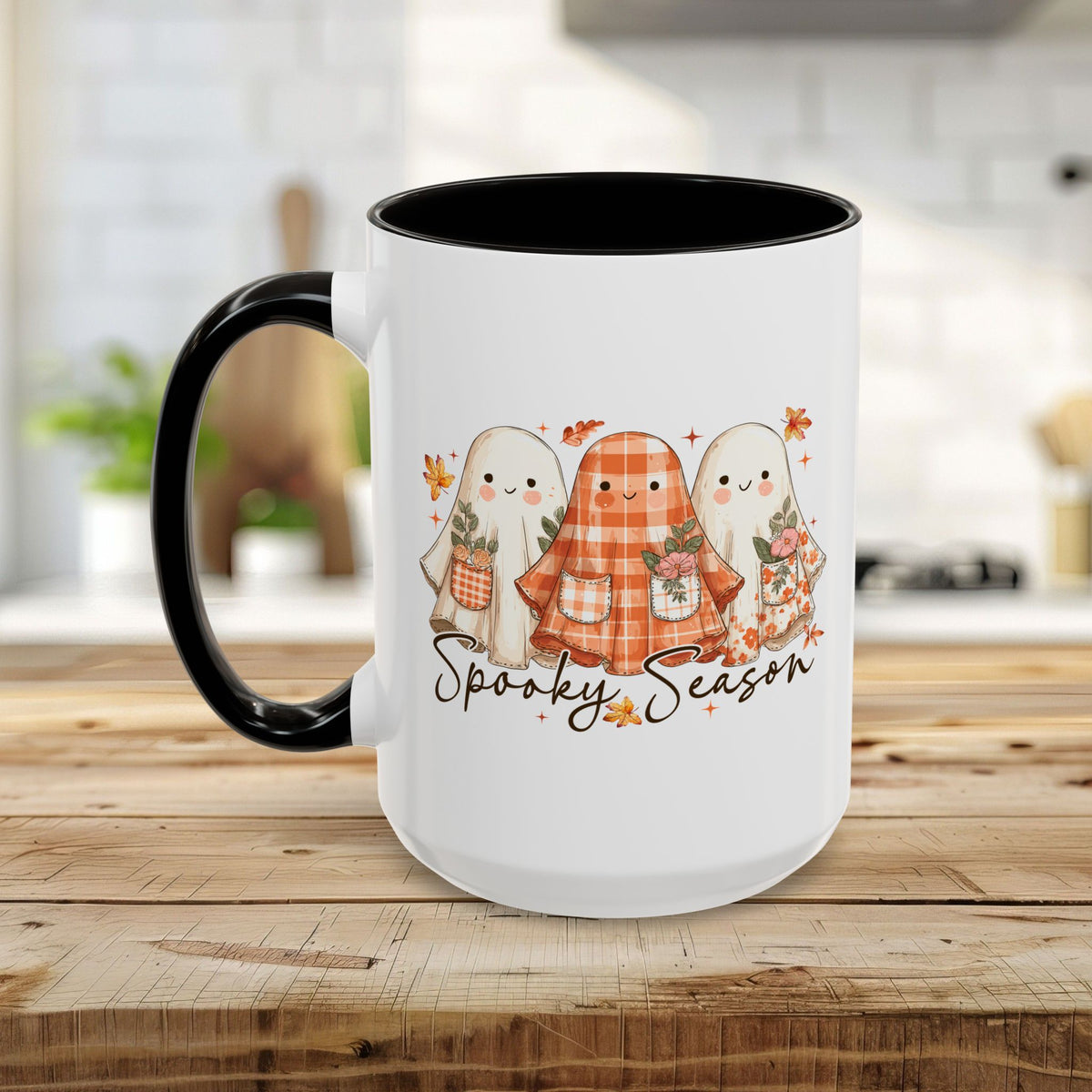 Plaid and Floral Halloween Ghosts Mug (11/15oz)