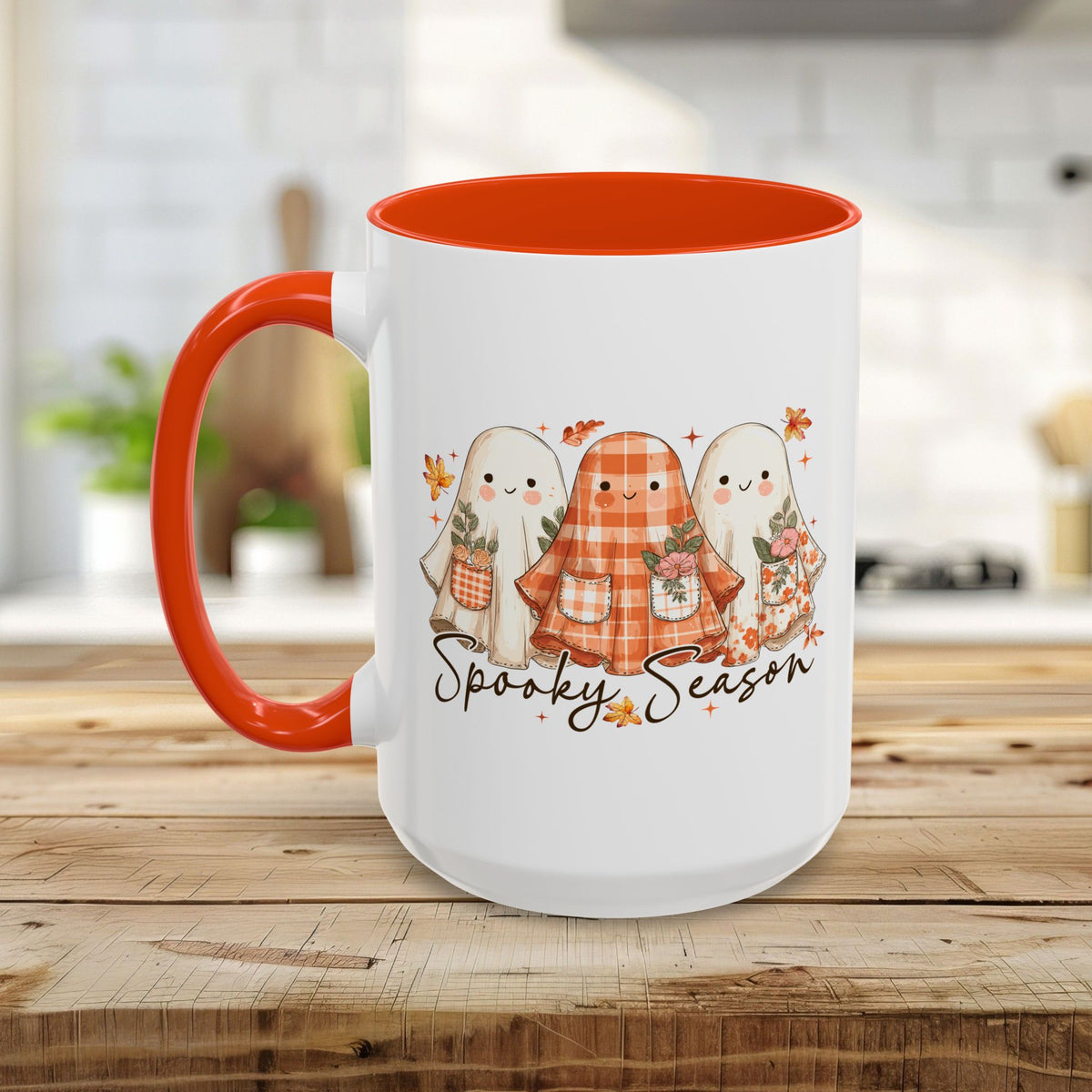Plaid and Floral Halloween Ghosts Mug (11/15oz)