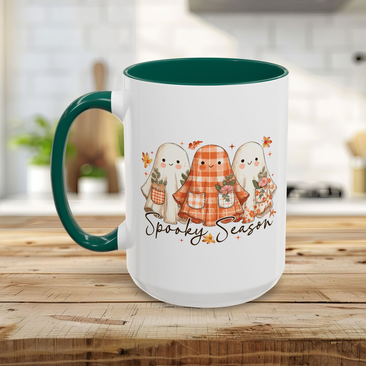 Plaid and Floral Halloween Ghosts Mug (11/15oz)