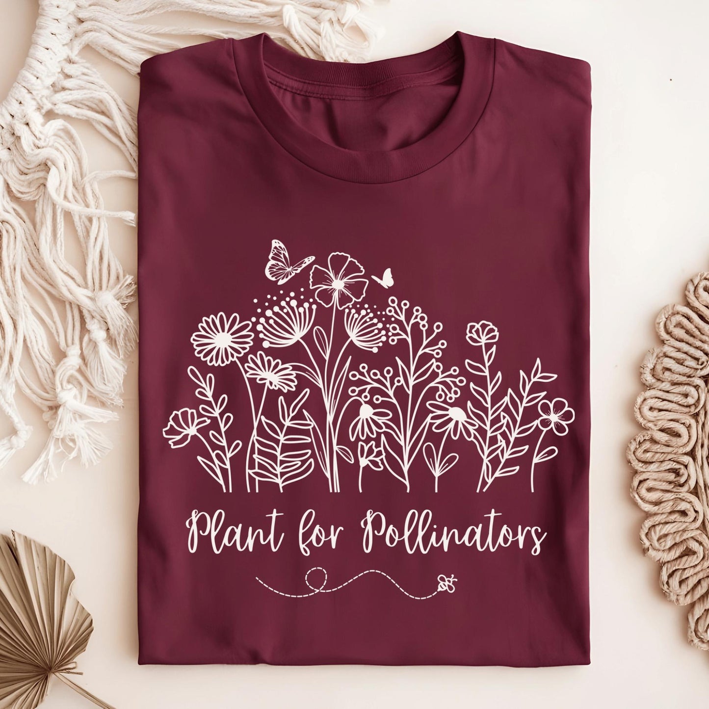 Wild Petal Threads T-Shirt Maroon / S Plant for Pollinators with Wildflowers T-Shirt