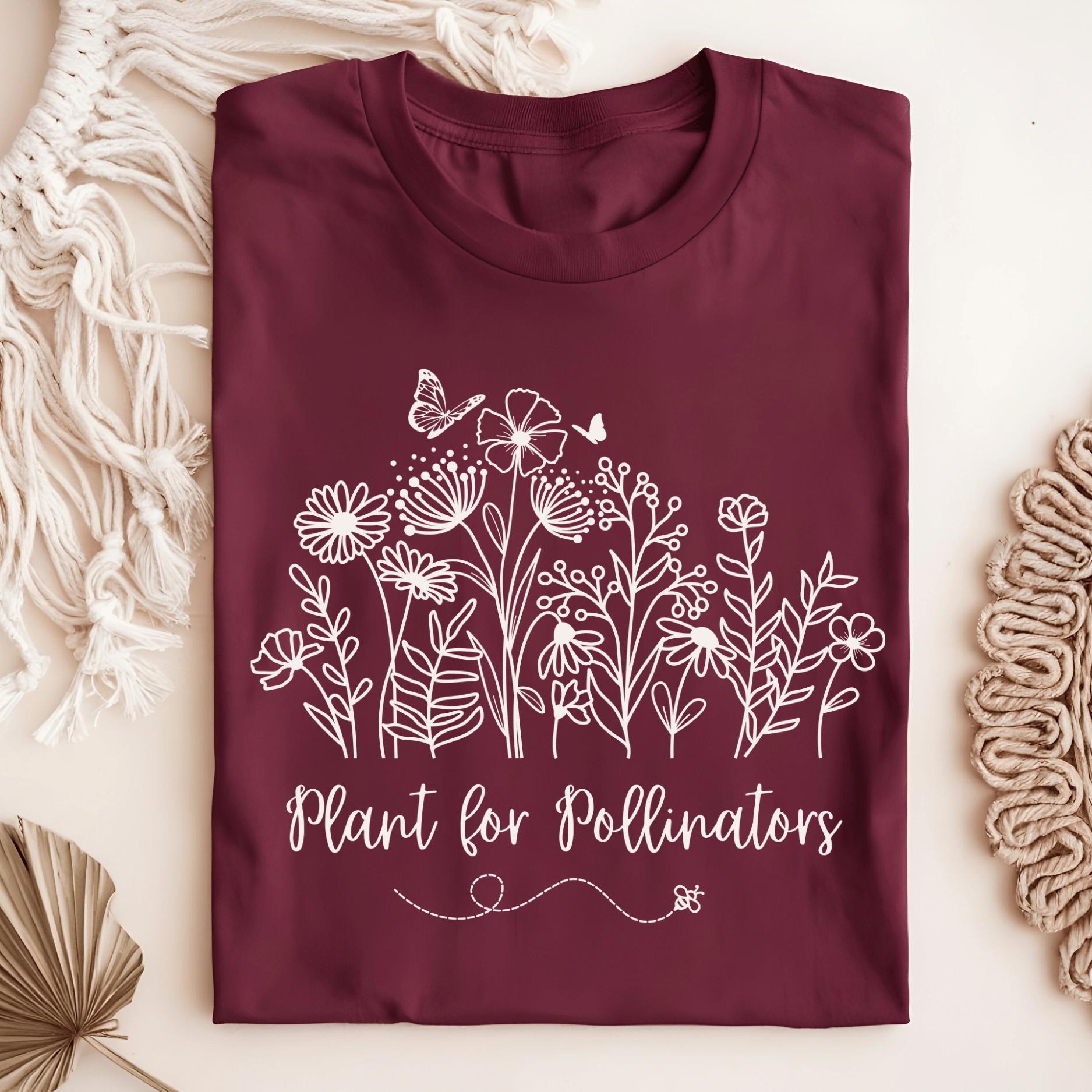 Wild Petal Threads T-Shirt Maroon / S Plant for Pollinators with Wildflowers T-Shirt