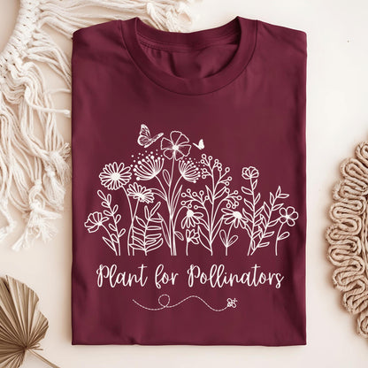 Wild Petal Threads T-Shirt Maroon / S Plant for Pollinators with Wildflowers T-Shirt